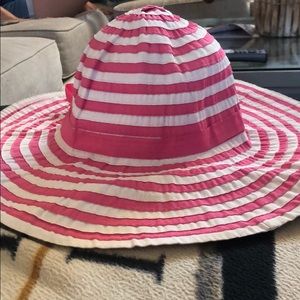Pink and white hat
